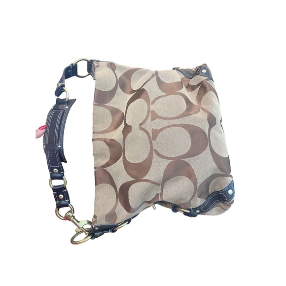 Coach Signature Hobo Handbag Brown Beige Canvas Leather Trim Shoulder Bag - Picture 5 of 7